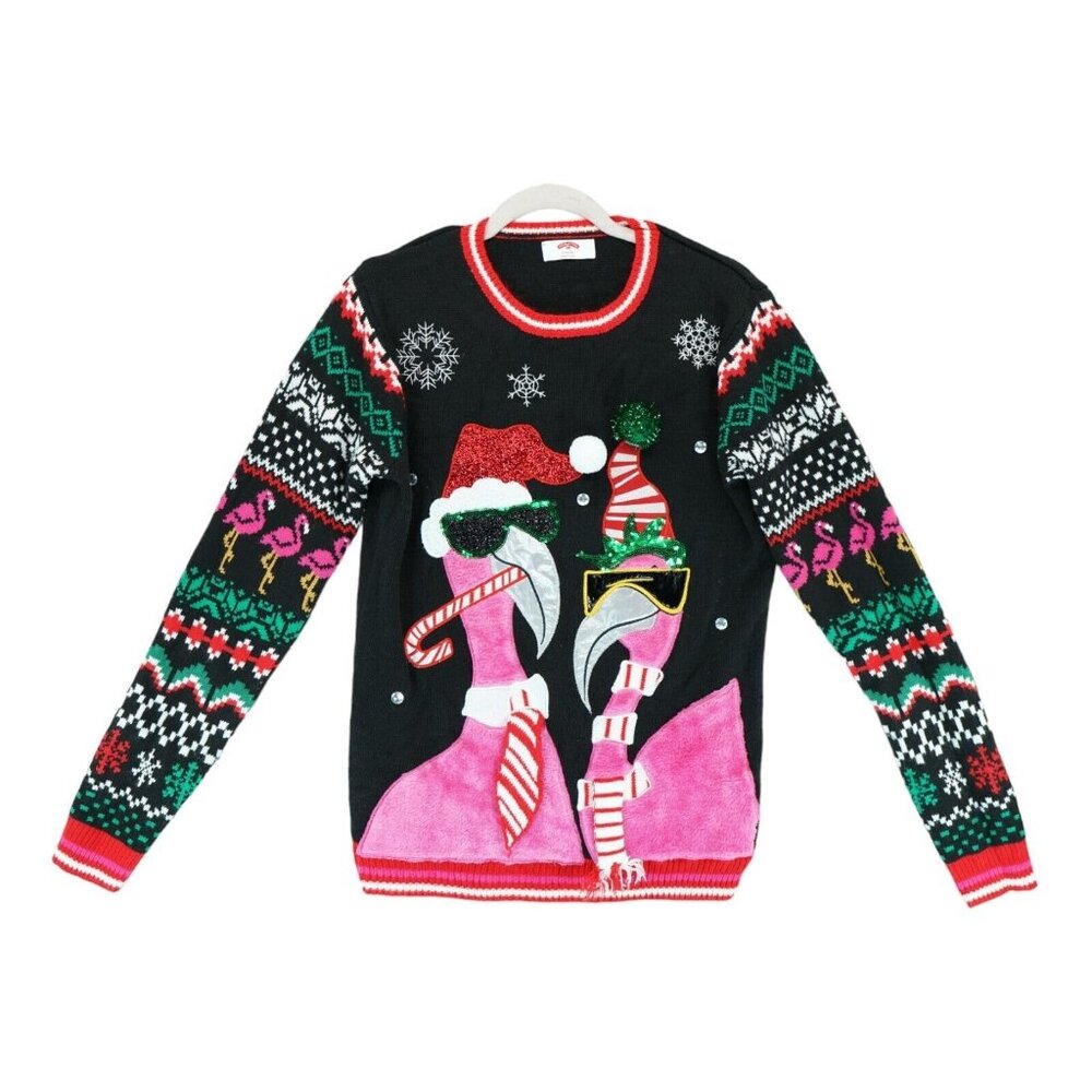 Ugly Sweater Christmas Flamingos Black Size Small Holiday Time Fun